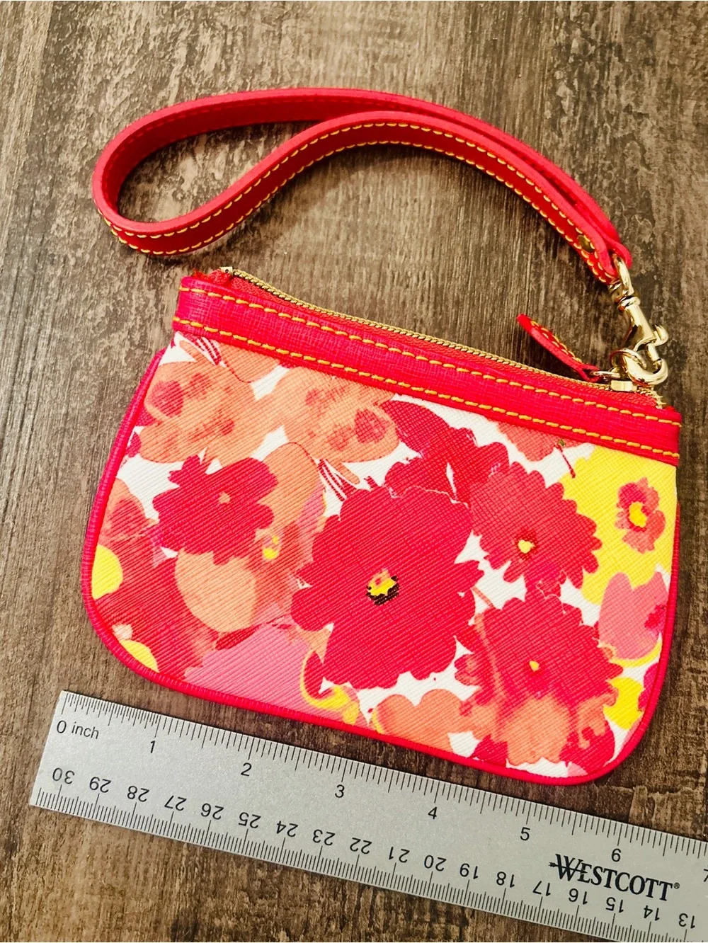 Dooney & Bourke Floral Wristlet with Pink Orange Yellow Accents